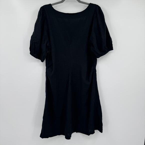 A New Day Women's Black Linen Short Puff Sleeve Mini Sundress Size 16 - Picture 6 of 11